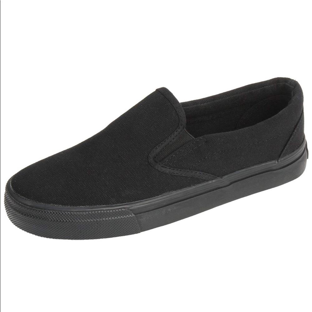 Black canvas slide ons